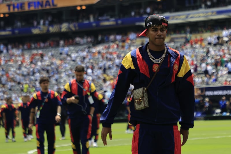 Spain's Lamine Yamal ahead of kick-off.
