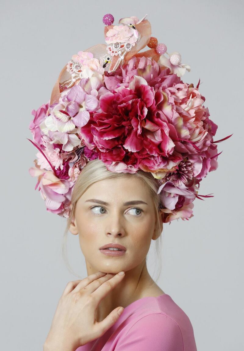 Hydrangea hat with quills, beading and birdcage veiling by Deb Fanning €445.