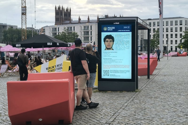 A sign on a bus stop in Berlin last weekend shows a photo of 'Abdul B', the suspected perpetrator of the ramming attack. Photograph: AFP via Getty Images
