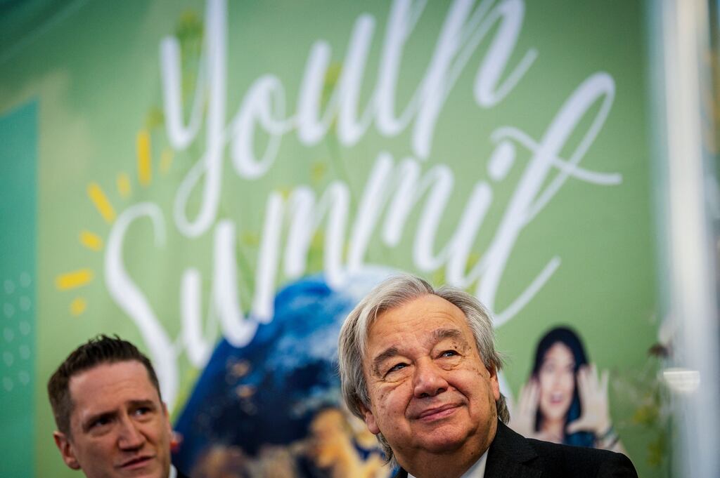 United Nations Secretary General Antonio Guterres during the United Nations Biodiversity Conference (COP15) Youth Summit at Quai Alexandra in Montreal,Canada, on Tuesday (Photo by Andrey Ivanov / AFP)