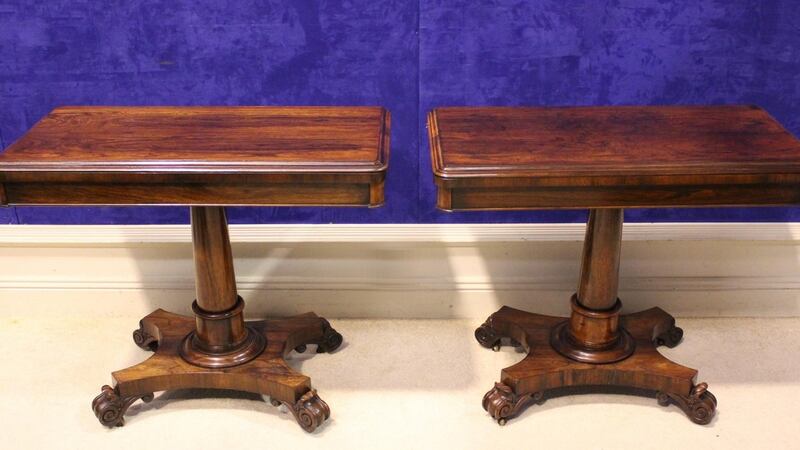 Pair of fine Rosewood fold-over card tables, Hegartys Auction  (€3,000-€5,000)