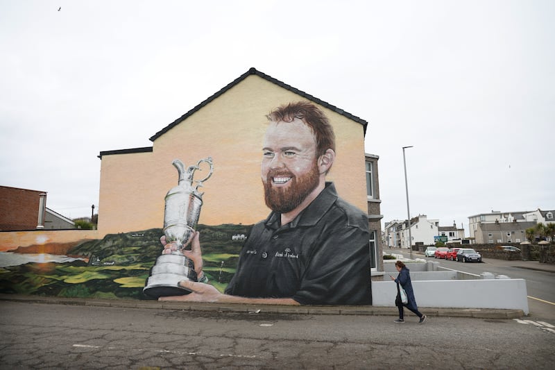 A mural of Shane Lowry holding the Claret Jug on the side of a house in Portrush. Photograph: Bryan O’Brien/The Irish Times
