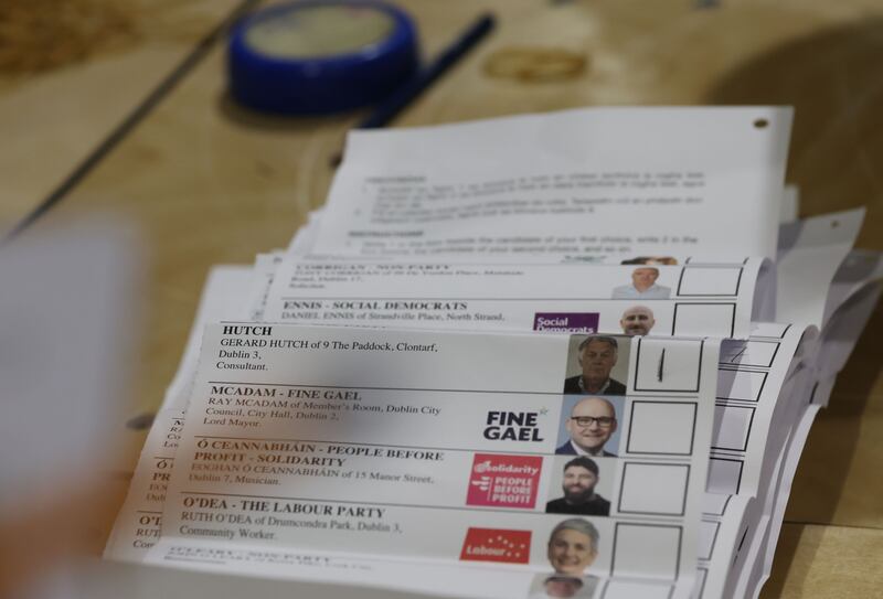 A ballot paper, at Saturday's count, showing a first preference vote for Gerry Hutch. Photograph: Alan Betson