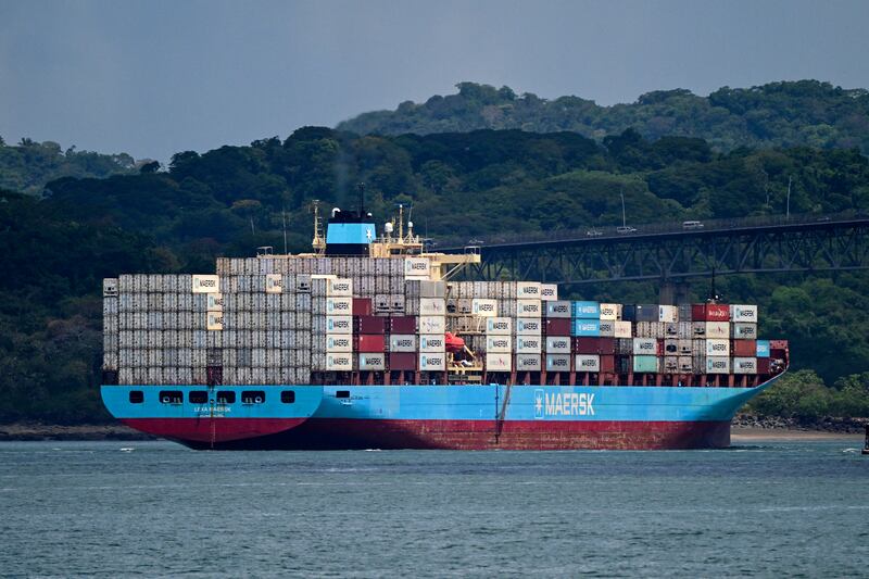 A similar cargo ship carrying containers from the Danish company Maersk sailing through the Panama Canal. Photograph: Martin Bernetti/AFP via Getty Images