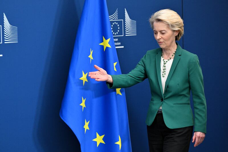 European Commission President Ursula von der Leyen arrives to give a press conference with Norway's Prime Minister at the EU Commission headquarters in Brussels on Monday. Photograph: Getty Images   