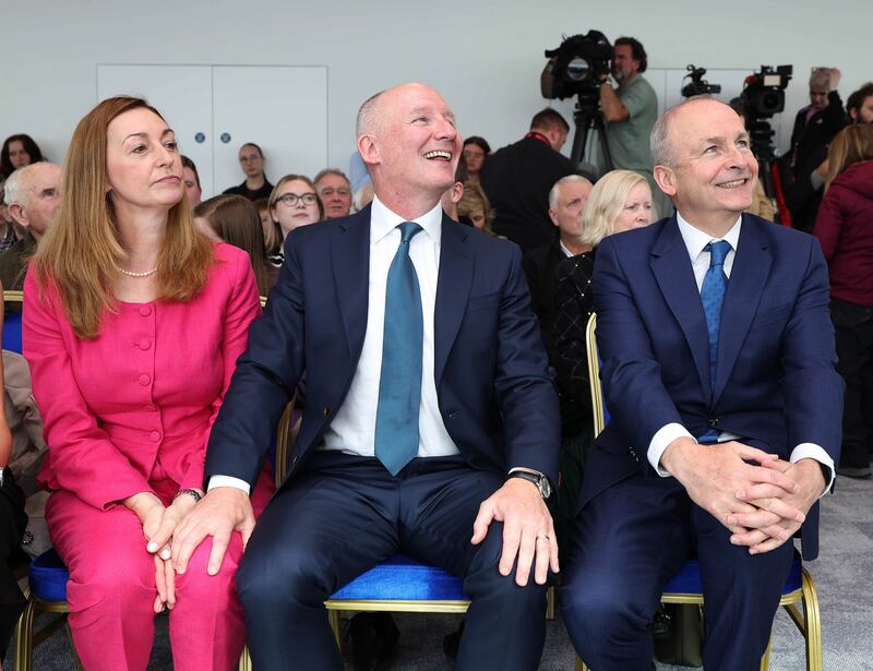 Gavin (centre) with his wife Jennifer and Taoiseach Micheál Martin at the launch of his now-ended presidential campaign in Dublin in September. Photograph: Damien Eagers/Fianna Fáil