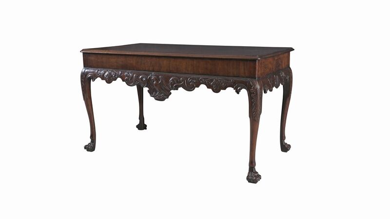 An Irish Georgian mahogany side-table, which dates to about 1750, associated with Hilton Park in Monaghan