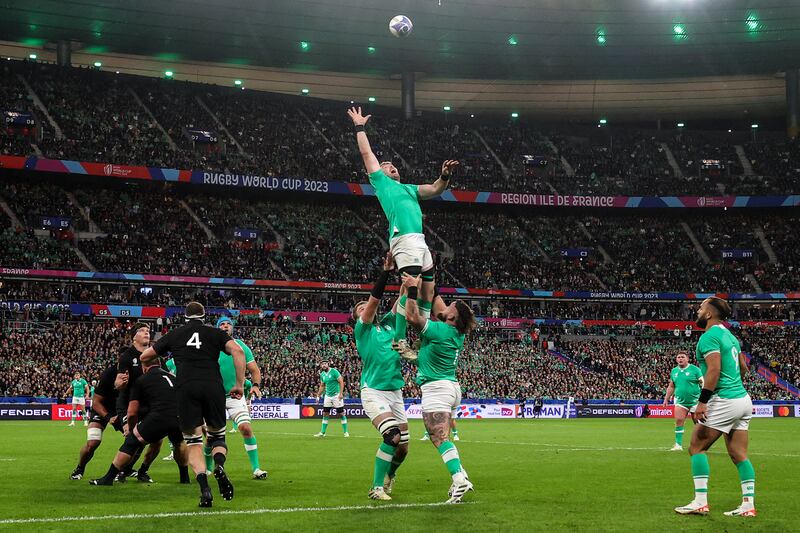 Ireland's Peter O'Mahony gets ready to catch the ball during a lineout against New Zealand in the World Cup quarter-final at Stade de France, Paris in October. Photograph: Dan Sheridan/Inpho