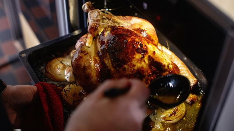 It's important to baste regularly, and rest your bird for at least an hour once it’s out of the oven, says Clarke