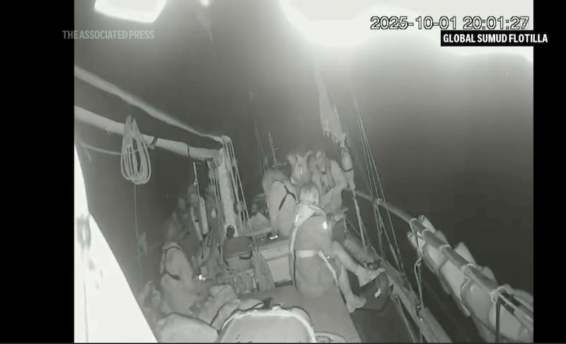 Irish activist Caitríona Graham described large unidentified vessels moving in the water and surrounding the lead flotilla boats with bright lights. Photograph: Global Sumud Flotilla via AP