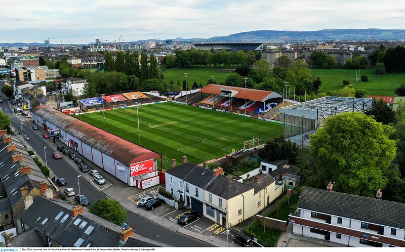 Tolka Park, home of Shelbourne FC: €400,000 is being invested in a new PA system, reopening the stand above the changing rooms, improving the bar and toilets, so the club can host a Europa Conference League qualifier. Photograph: Ramsey Cardy/Sportsfile