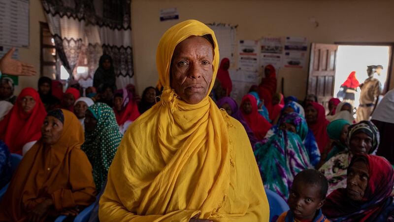 Shleka Yusuf Gule at a community meeting in her IDP camp on the border of Hargeisa. Photograph: Gavin Douglas/Concern Worldwide