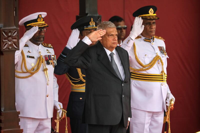 Sri Lanka's President Ranil Wickremesinghe watches the 75th Independence Day parade in Colombo, Sri Lanka,  on Saturday. Photograph: Chamila Karunarathne/EPA