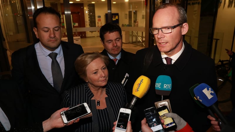 Fine Gael’s negotiating team of Leo Varadkar, Frances Fitzgerald, Pascal Donoghue and Simon Coveney leave talks with Fianna Fáil on a minority government on Tuesday night. Photograph: Nick Bradshaw.