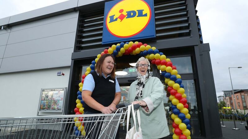 Ruth Shanley, Lidl Fortunestown Store Manager and Maura Brown, from Citywest, Dublin the stores first customer, pictured together at the reopening of their new, multi million Euro store in Fortunestown, Dublin 24. Photograph: Robbie Reynolds