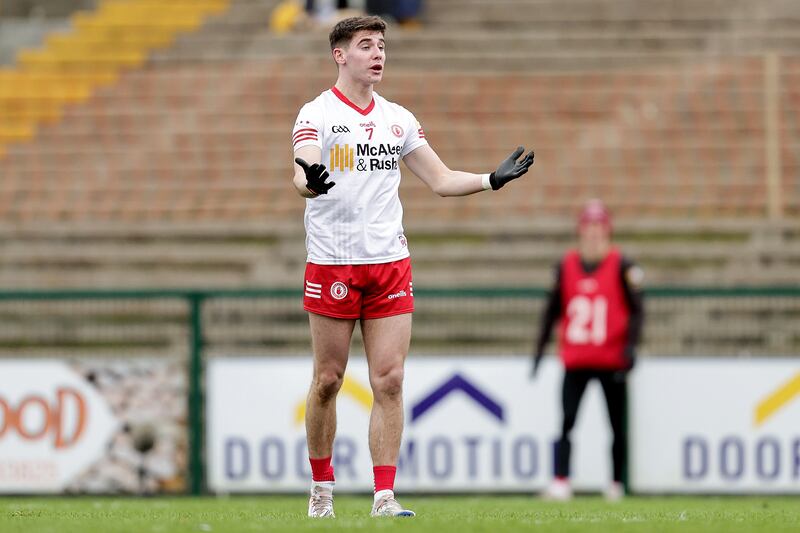 Tyrone's Niall Devlin shows his frustration. Photograph: Laszlo Geczo/Inpho
