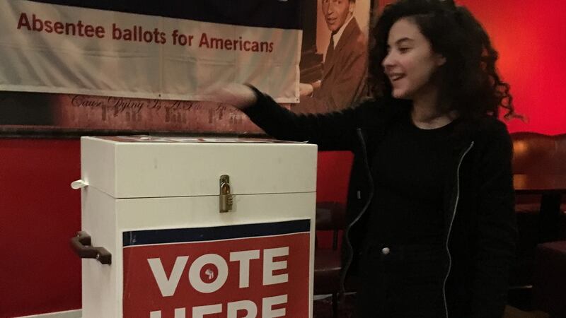 Lydia DiPerrio of Dublin and Massasschusetts casting her vote for Bernie Sanders at the Democrats Abroad US presidential primary in Dublin. Photograph: Peter Murtagh