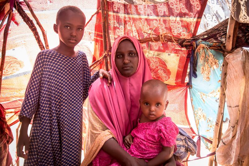 Katra Aden Abdi (27) said she left an area controlled by Al-Shabaab with her two children, because the militant group would not allow external aid to enter their territory. Photograph: Sally Hayden