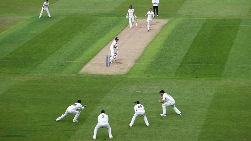 Matt Henry has England captain Joe Root caught behind at Edgbaston. Photograph: Michael Steele/Getty