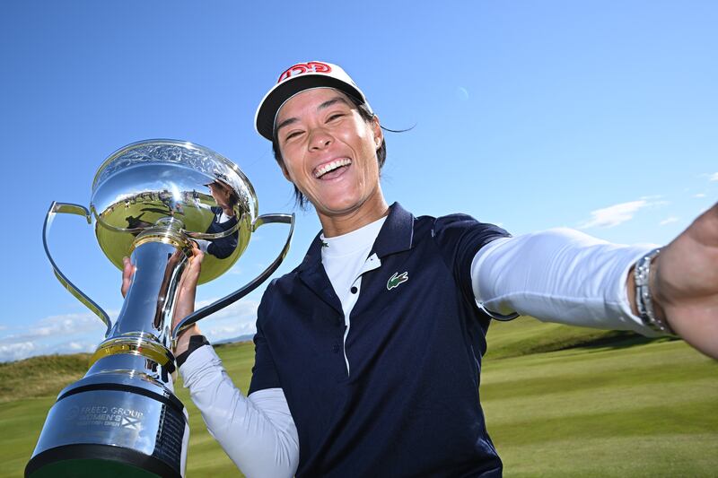 A delighted Céline Boutier after winning the Women's Scottish Open. Photograph: Octavio Passos/Getty Images