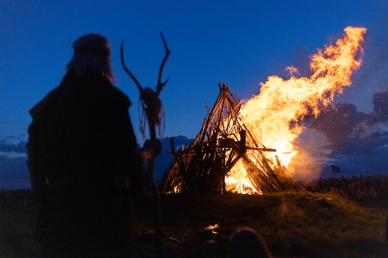 The bonfire ablaze