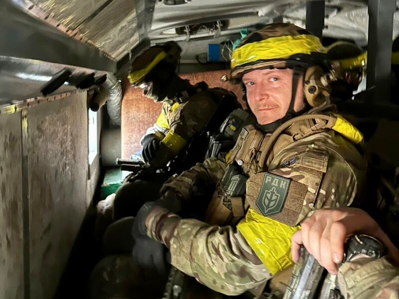 Alexander from Novosibirsk in Siberia, who goes by the call-sign "Fortuna", during a cross-border raid into Russia's Belgorod region by the Russian Volunteer Corps last year. Photograph courtesy of the Russian Volunteer Corps.