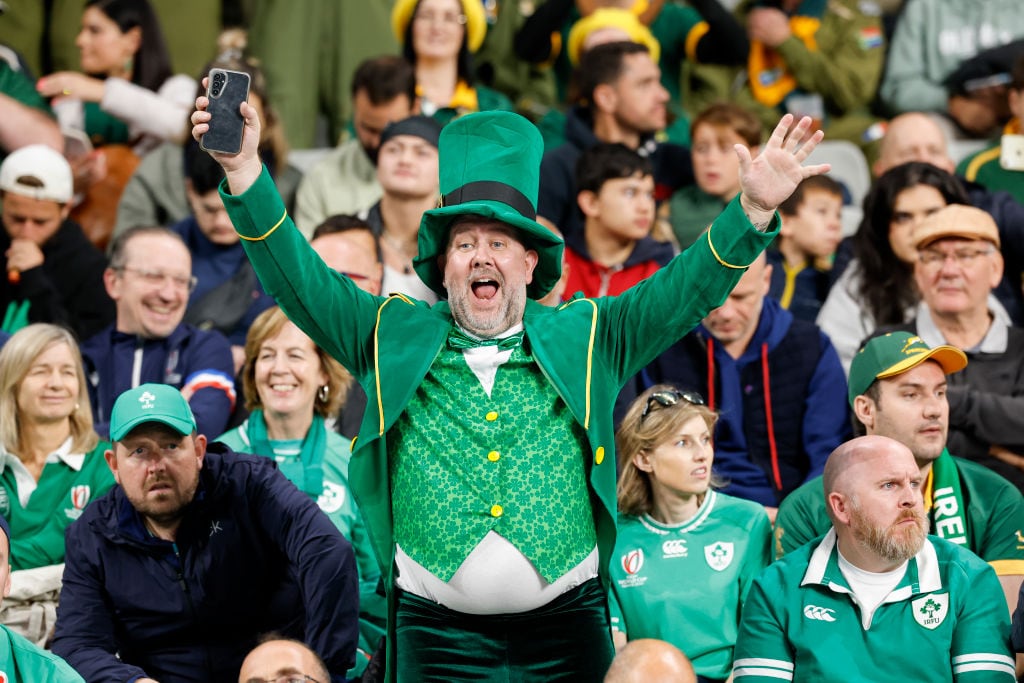 A fan at the Rugby World Cup match between South Africa and Ireland at Stade de France in Paris. Photograph: Catherine Steenkeste/Getty Images
