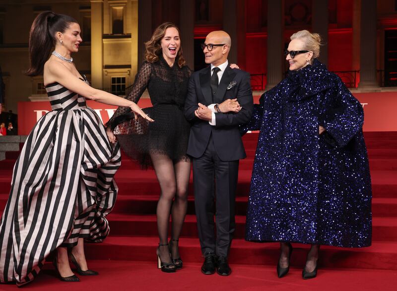 Anne Hathaway, Emily Blunt, Stanley Tucci and Meryl Streep. Photograph: Tristan Fewings/Getty Images for The Walt Disney