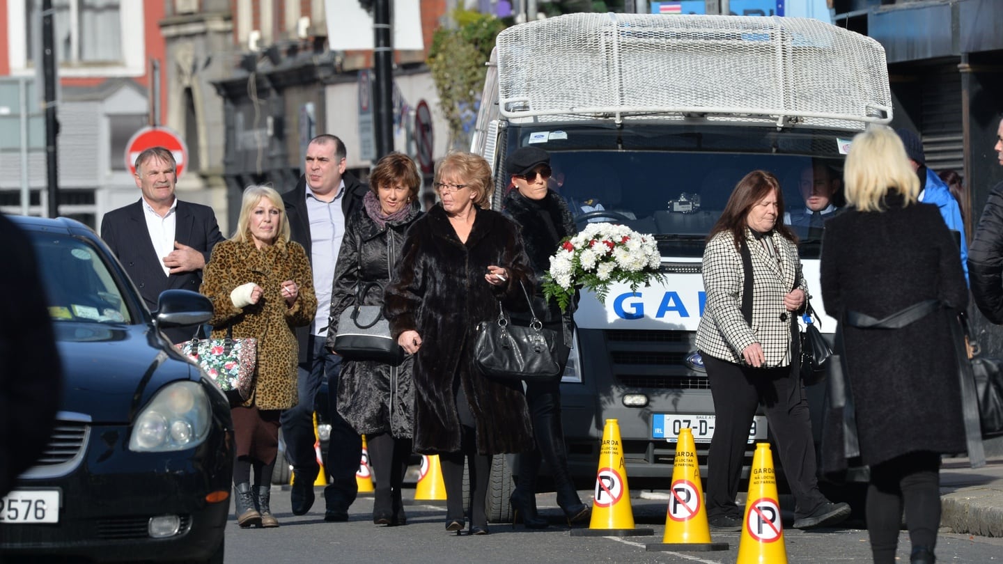 Mourners at the funeral of  David Byrne on Francis Street in Dublin. Photograph: The Irish Times