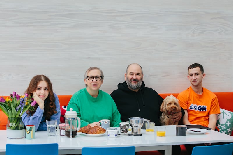 Abi Morgan with her husband, Jacob Krichefski, and their children, Mabel and Jesse. Photograph: Lorna Milburn