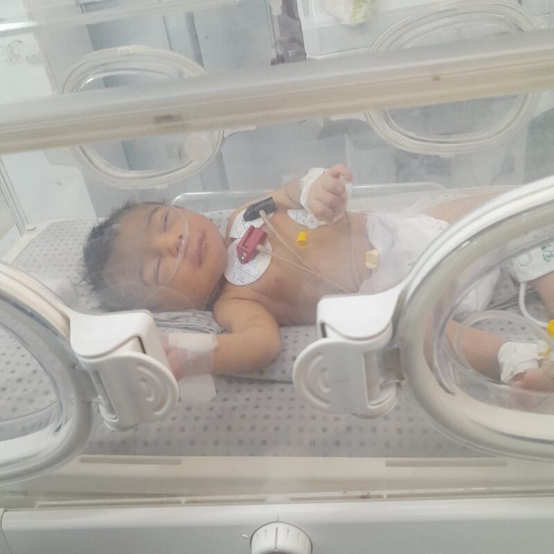 Dr Mahmoud Abumarzouq says his sister, Seham, has been moved from intensive care. Monday’s attacks killed Seham’s sons, Mohamed (16) and Refat (15), as well as her daughters, Dinna and Noor, who had just given birth to her baby girl, Yaqout (pictured).