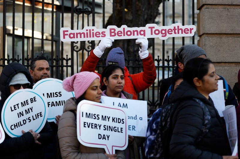 Workers protest outside the Dáil on Thursday. Photograph: Nick Bradshaw/The Irish Times