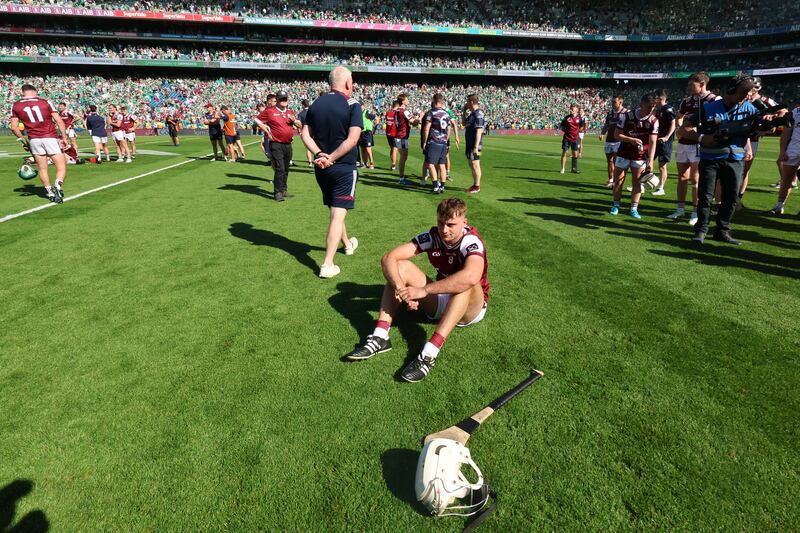 Galway's Tiernan Killeen dejected after the match. Photograph: Bryan Keane/Inpho