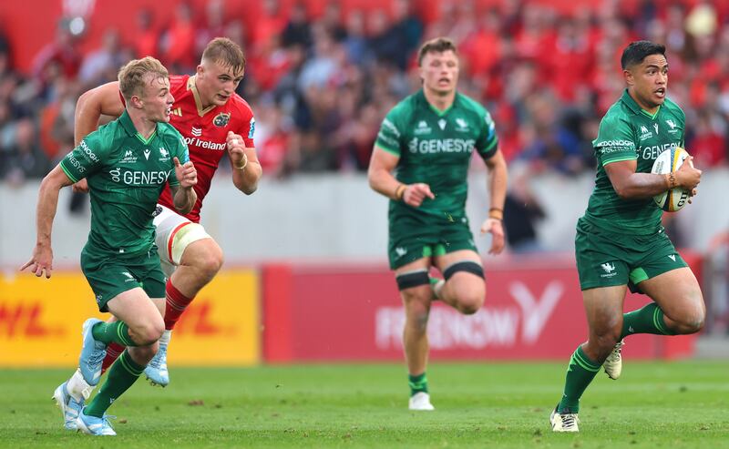 Ioane created two tries and scored one in his Connacht debut against Munster at Thomond Park in September. Photograph: James Crombie/Inpho