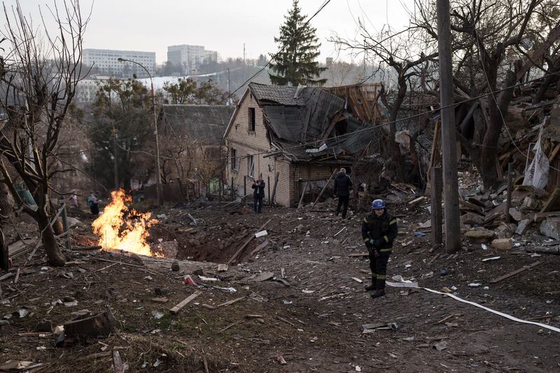 Russian drones targeted infrastructure in Ukraine’s capital and surrounding areas on Monday. Photograph: Roman Hrytsyna/AP