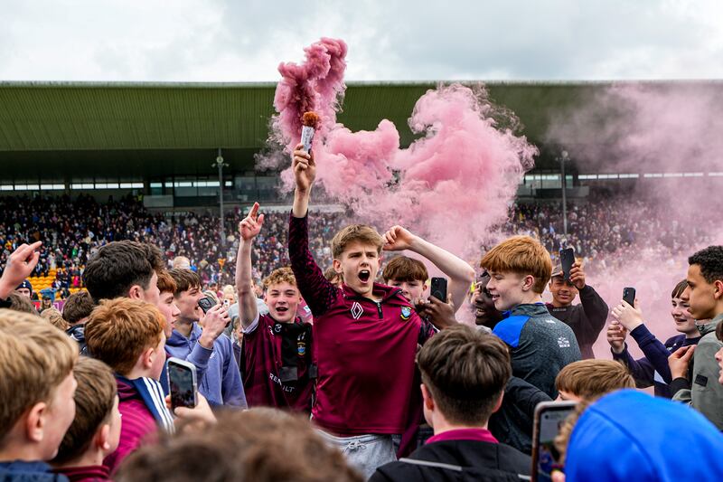 Westmeath fans celebrate at full-time following the defeat of rivals Kildare.
Photograph: Inpho