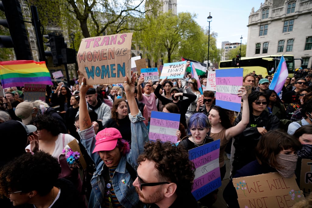 Rally in London rejecting the court ruling on the definition of a woman in UK equalities law. Photograph: Andrew Matthews/PA