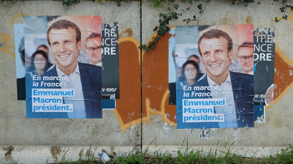 Campaign posters of French presidential election candidate Emmanuel Macron. Photograph: Pascal Pavani/AFP/Getty