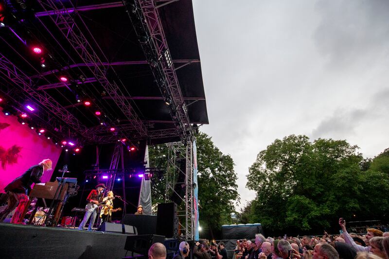 The Waterboys: there’s just a bit of man hugging and jumping on the spot at Iveagh Gardens on Thursday. Photograph: Tom Honan