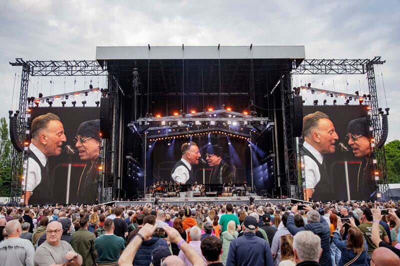 Bruce Springsteen and Steven Van Zandt with The E Street Band performing at Boucher Road Playing Fields in Belfast Photograph: Liam McBurney
