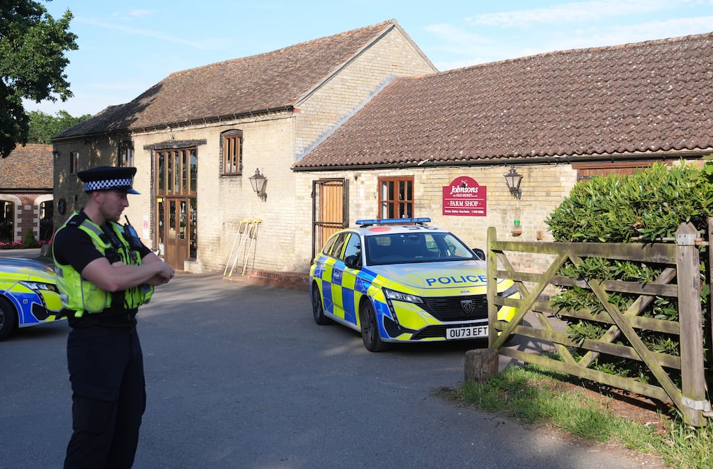 Police at Johnson's of Old Hurst, in Huntingdonshire, where a man has been arrested on suspicion of attempted murder after a three-year-old boy ended up in a crocodile enclosure at the zoo. Photograph: PA