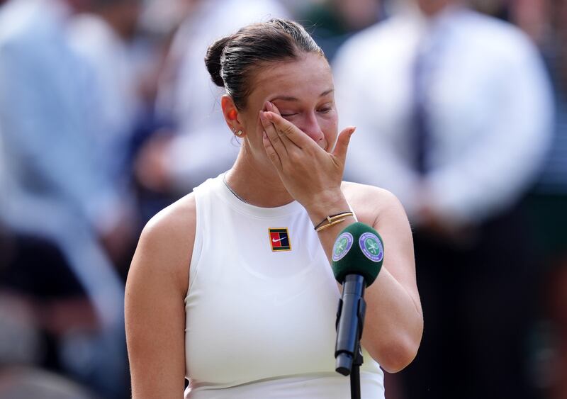 An emotional Amanda Anisimova gives an interview after her defeat to Iga Swiatek. Photograph: Adam Davy/PA Wire