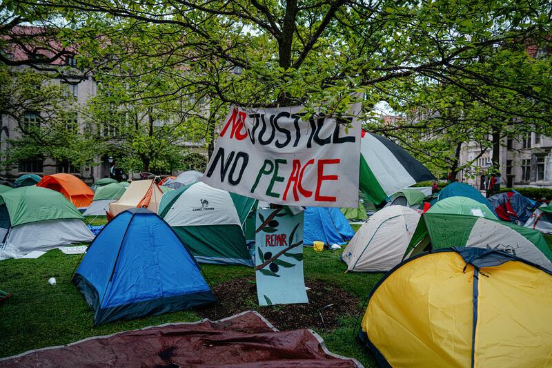 An encampment set up by pro-Palestinian demonstrators at the University of Chicago earlier this month. Photograph: Jamie Kelter Davis/The New York Times)
                      