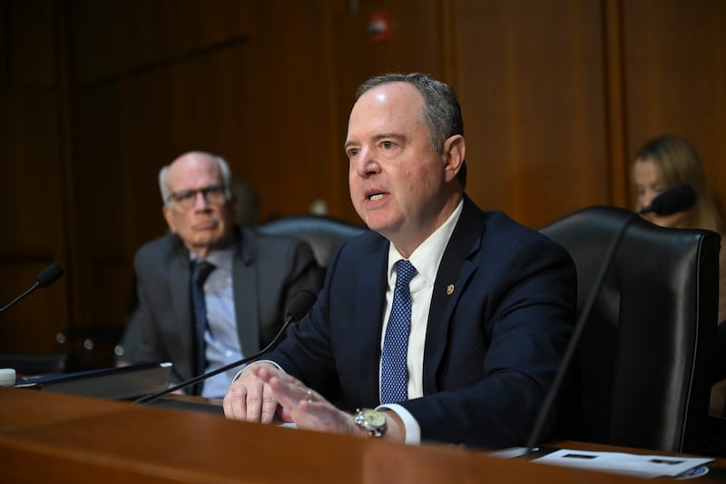 Senator Adam Schiff questions attorney general Pam Bondi as she testifies before the Senate judiciary committee. Photograph: Kenny Holston/ The New York Times            