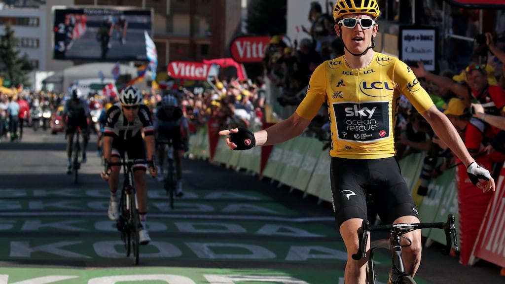 Team Sky rider Geraint Thomas wins stage 12 of the Tour de France. Photograph: Reuters