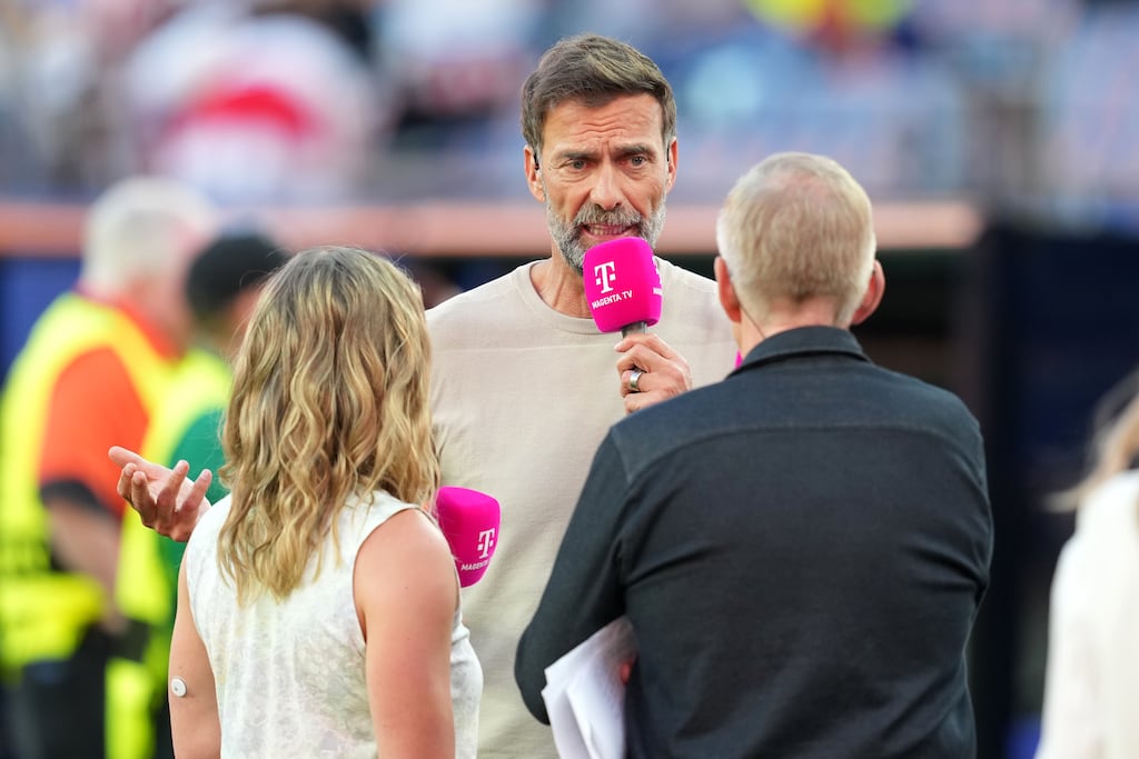 Jürgen Klopp speaks to MagentaTV following Germany's defeat to Paraguay on penalties in Boston. Photograph: Martin Rickett/PA Wire