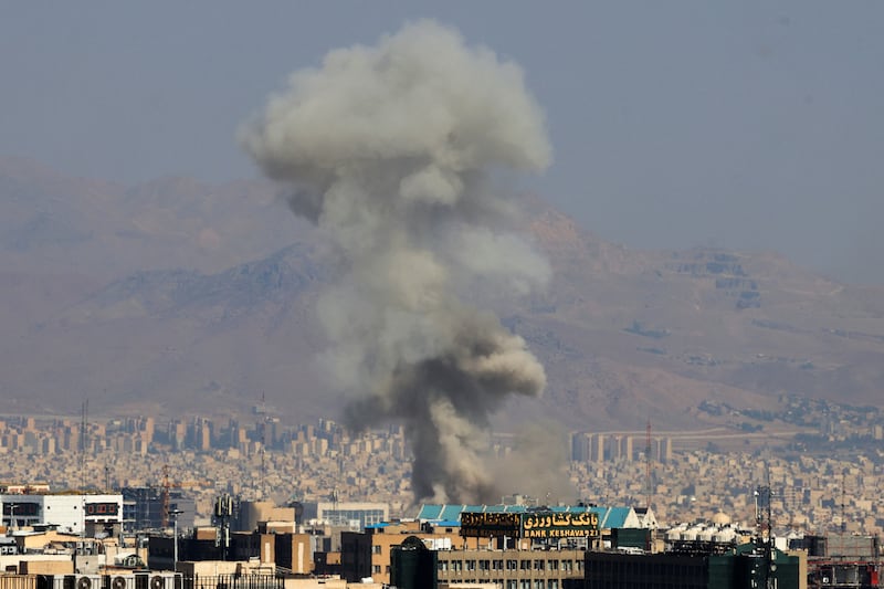 The aftermath of an Israeli explosion in central Tehran. Iranian media said an Israeli strike hit the Tehran police headquarters in the city centre. Photograph: Atta Kenare/Getty