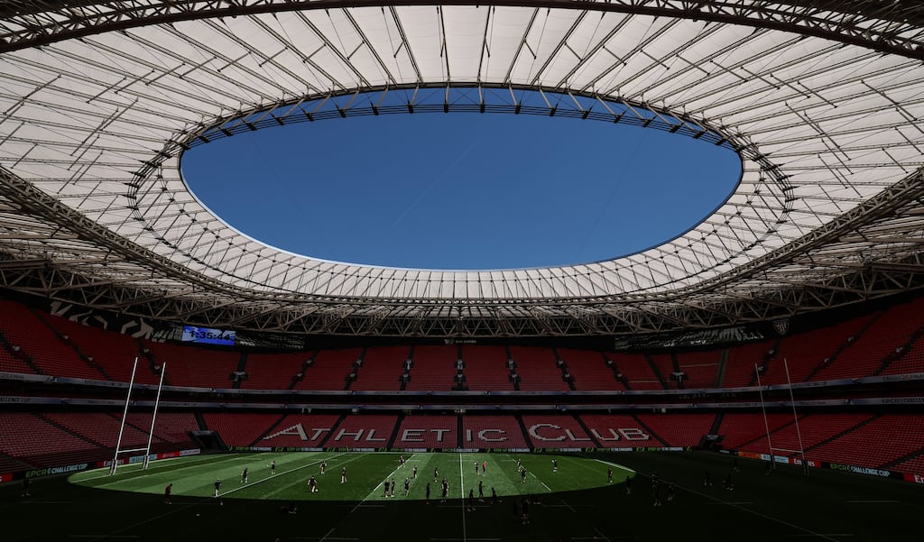 Ulster go through their captain's run at the San Mamés Stadium in Bilbao ahead of Friday night's Challenge Cup final against Montpellier. Photograph: Dan Sheridan/Inpho