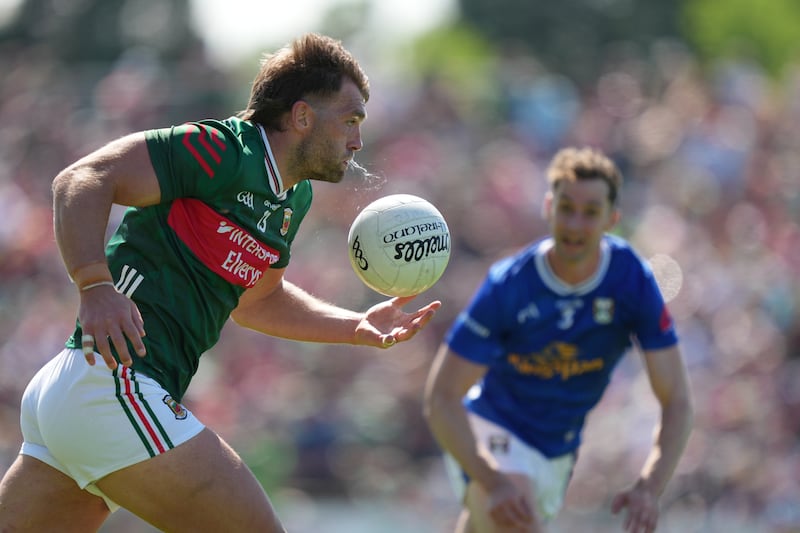 Mayo's Aidan O`Shea takes the ball forward during his team's defeat to Cavan at MacHale Park. Photograph: James Lawlor/Inpho