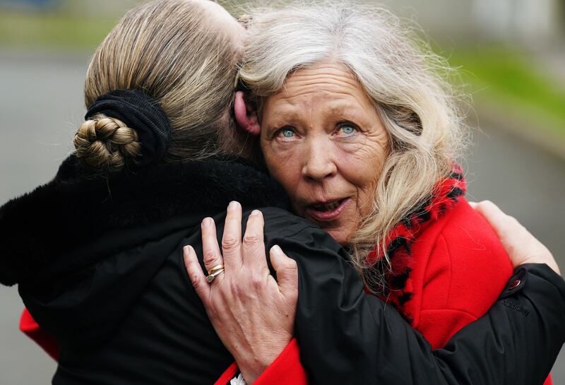 Stardust survivor Antoinette Keegan, right, and her sister Lorraine, outside Dublin Coroner's Court after a verdict of unlawful killing. Photograph: Brian Lawless/PA Wire